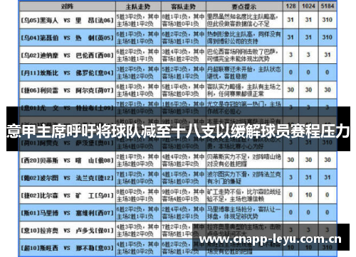 意甲主席呼吁将球队减至十八支以缓解球员赛程压力